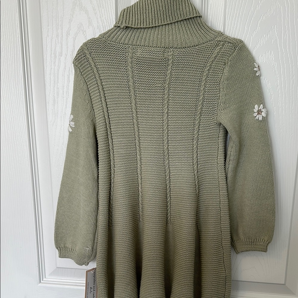 Green knit 2T boutique mock neck dress with matching headband (NWT) - Picture 4 of 8